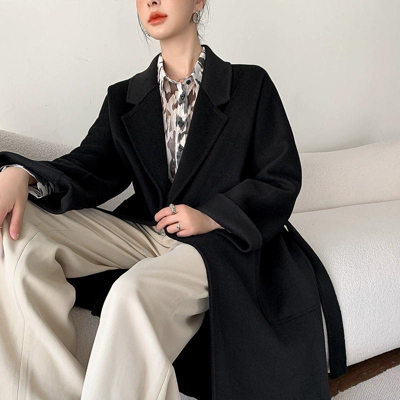 Woolen double-sided demi-season suit, solid coat, 2024 years