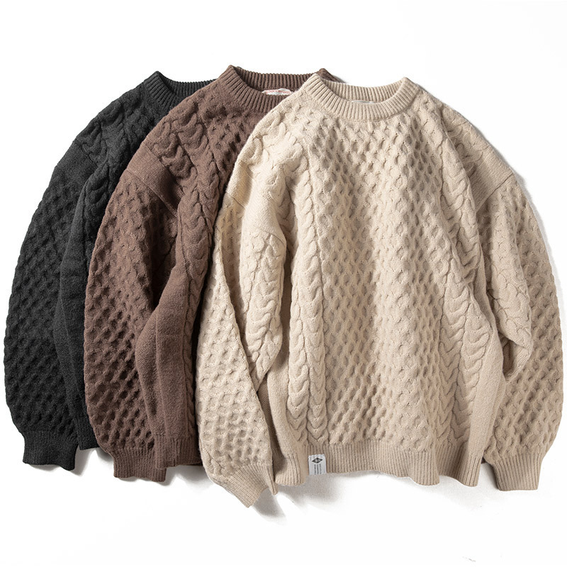Sweater Men's Winter Lazy Style Japanese Style Loose Shoulder Loose Sweater Round Neck Pullover Base Soft Waxy Thick Sweater