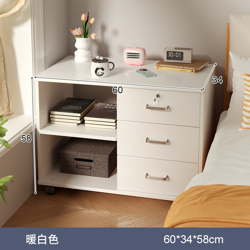 Mesita de noche móvil con cerradura, dormitorio doméstico moderno simple, armario de almacenamiento junto a la cama, armario de almacenamiento simple