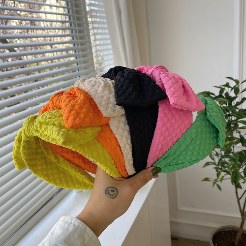 Summer new bow headband cream plaid wide-brimmed headband internet celebrity face wash hair hole pressed hair hair bundle headband