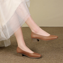 法式复古玛丽珍女鞋2023春夏新款低跟方头浅口女式单鞋真皮女鞋