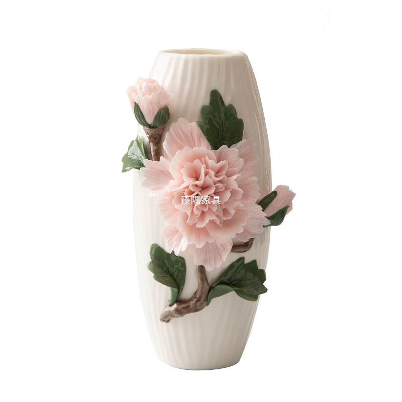Cerámica de jade hecha a mano pura flores peonía flor floral sala de estar flor floral casera flor seca jarrón de flores comedor