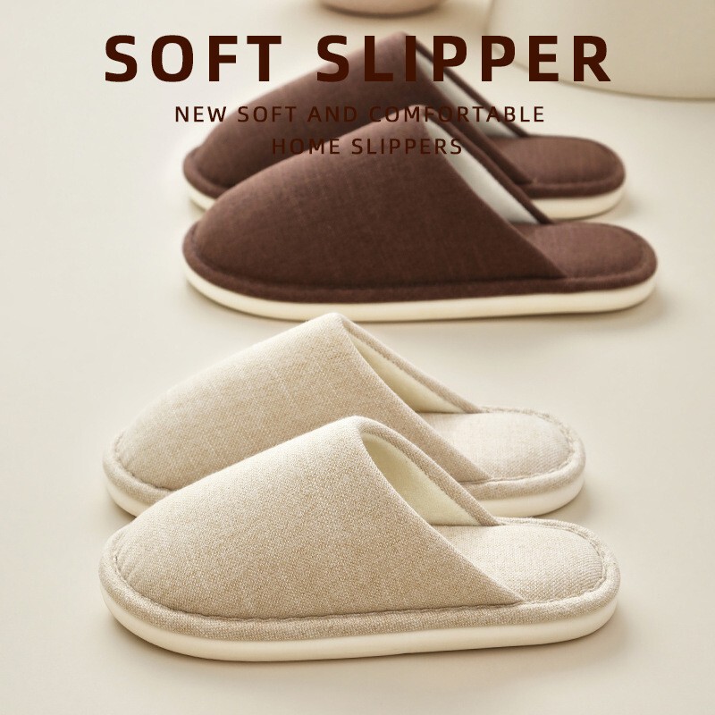 Japanese-Style Muji Cotton and Linen Slippers Indoor Home High-Bottom Thick-Soled Linen Breathable Sweat-Absorbent Women's Cloth Slippers for All Seasons