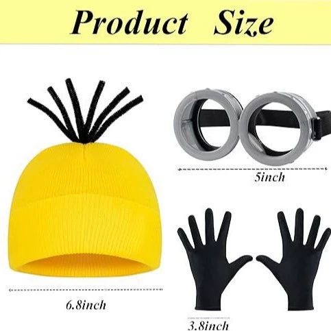 Гадкий я, миньоны, шапка, вязаная шапка, перчатки, комплект очков, реквизит для косплея, косплей