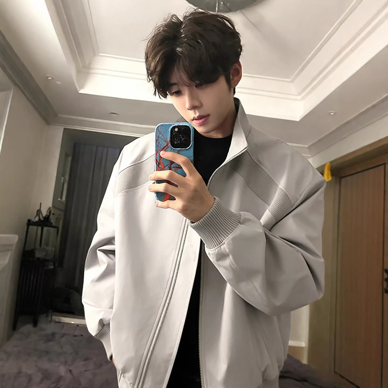 Cleanfit Gray Short Jacket Men's Spring American-Style Patchwork Stand-Up Collar Bomber Jacket High Street Baseball Jacket