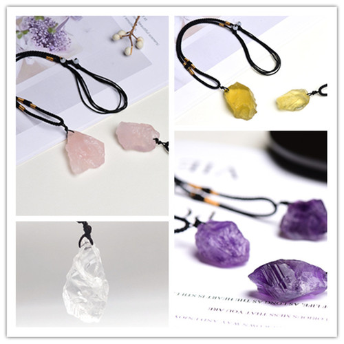 Natural Crystal Raw Stone Pendant Irregular White, Pink, Purple, and Yellow Crystal Raw Stone Pendant Necklace Accessory Wholesale