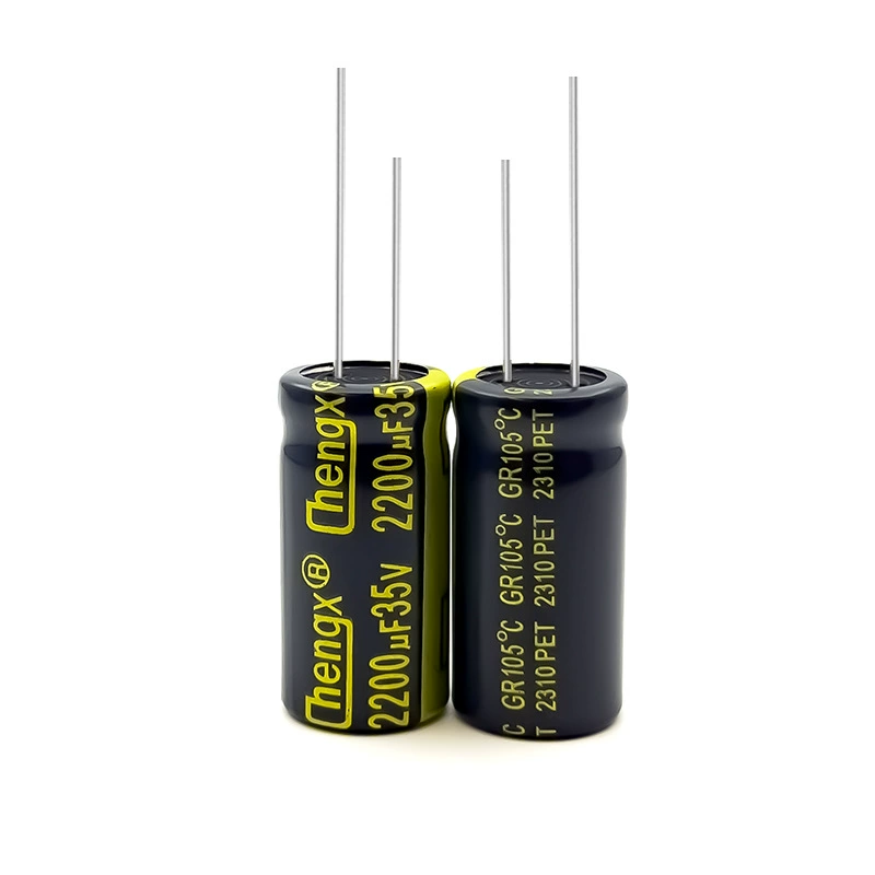 Пластиковый конденсатор алюминиевый хранилище питания 2200UF35V Chengxing алюминиевый электролитический конденсатор высокой частоты низкого импеданса черный золотой 1625