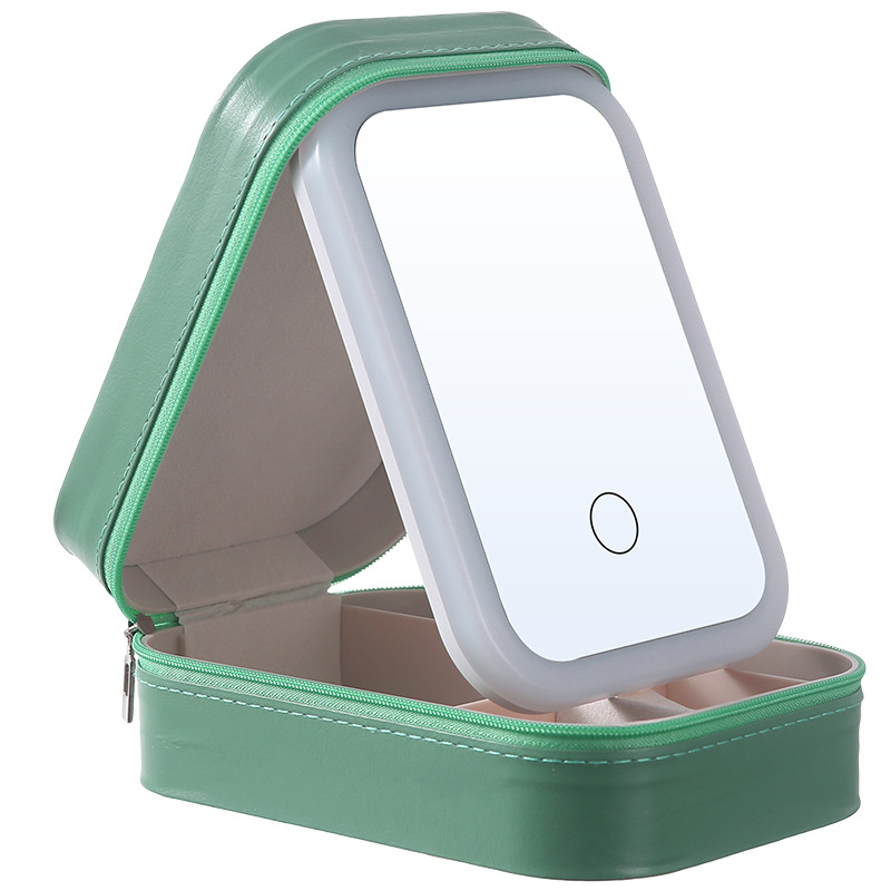 Transfronterizo LED con lámpara espejo de maquillaje caja de joyería mujer gran capacidad espejo de maquillaje viaje caja de almacenamiento de cosméticos