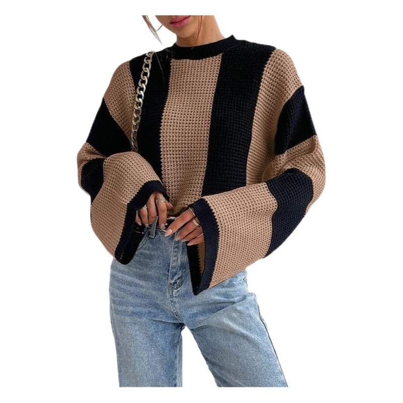 Suéter de Punto Elegante para Mujer, Diseño a Rayas con Cuello Redondo, Primavera 2026, Comercio Transfronterizo image 1