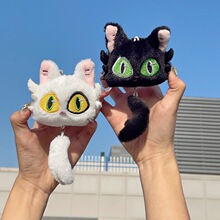 新款呆萌小猫咪挂件可爱创意黑白小猫卡通毛绒公仔钥匙扣小礼物