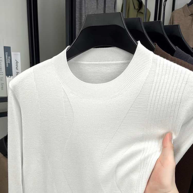 Collar redondo hoodie otoño y invierno nuevo estilo camiseta de punto hombre de color sólido de manga larga fondo de moda casual negocio suéter versátil