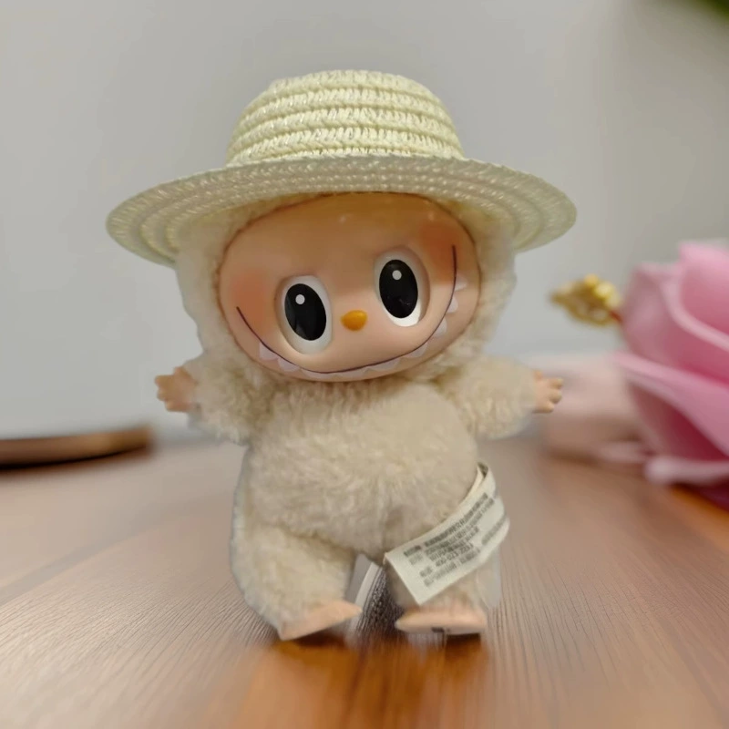 Супер милая соломенная шляпа, кукла LABUBU, Labubu, домашнее животное, с дырявым ухом, пустой верх, мини-шляпа, милая кукла, кукольная шляпа