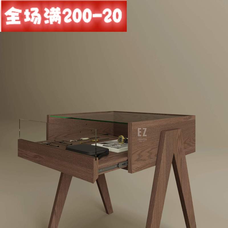 レトロ風アクセサリーガラス展示棚原木色置物カウンター腕時計メガネ中島棚ジュエリーコレクション陳列|undefined