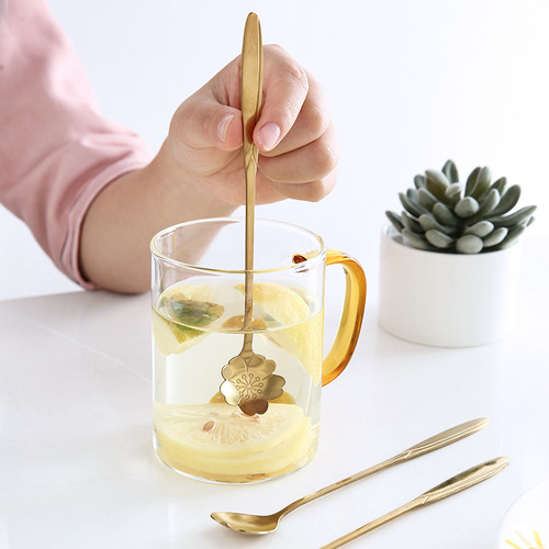 Stainless steel long-handled mixing spoon small spoon seasoning coffee spoon extended creative ice spoon dessert honey petal spoon