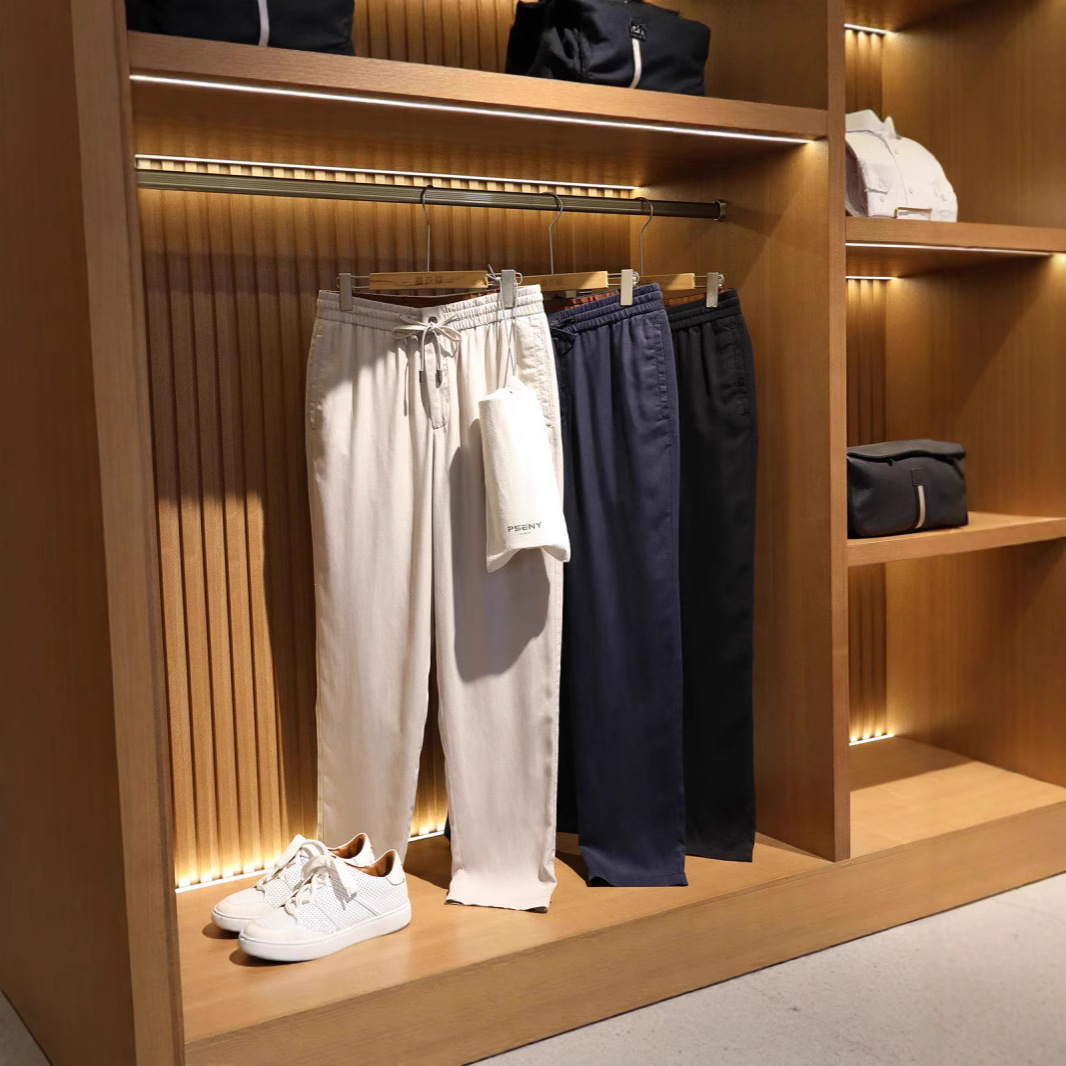 Italian light luxury! K Fabric Tencel Linen Thin Men's Elastoelastic Waist Straight Casual Trendy Trousers