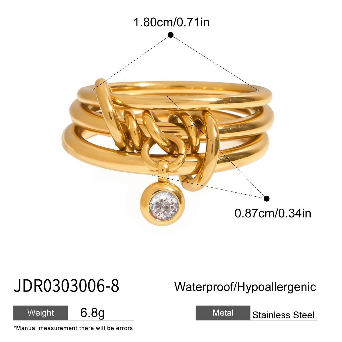 Wanxing anillo de dedos apilado de múltiples capas de acero inoxidable con anillo de circón joyería femenina de diseño de nicho sentido de acero de titanio image 8