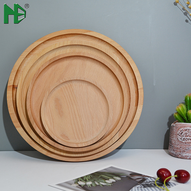 圆形餐盘 创意木质托盘 榉木水果盘 酒店托盘早餐食物木托盘