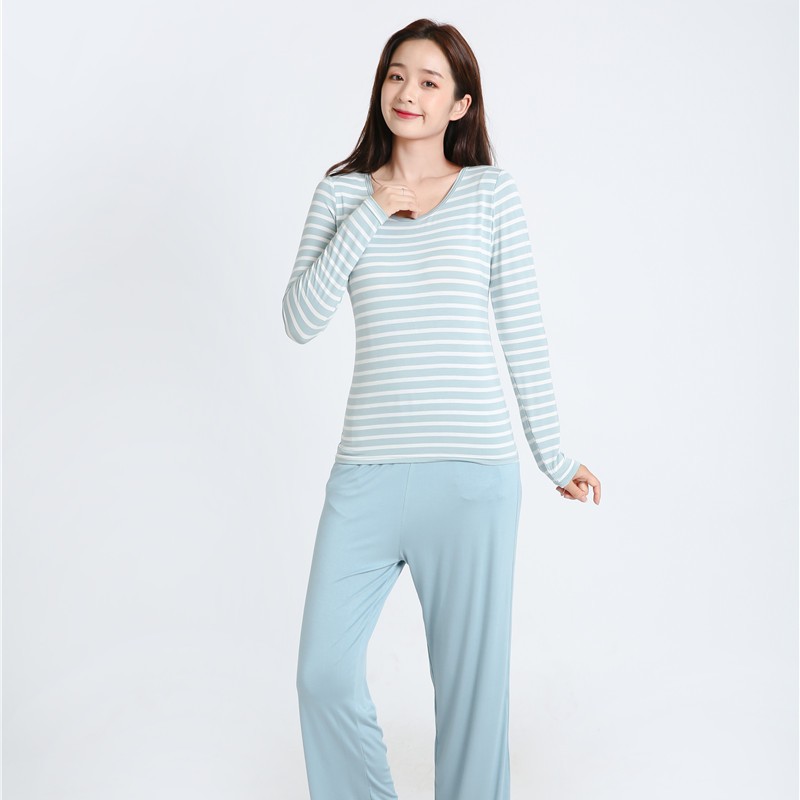 Autumn and winter women's modal long-sleeved trousers with chest pad suit pajamas pajama pants wear-Free Bra home wear yoga clothes