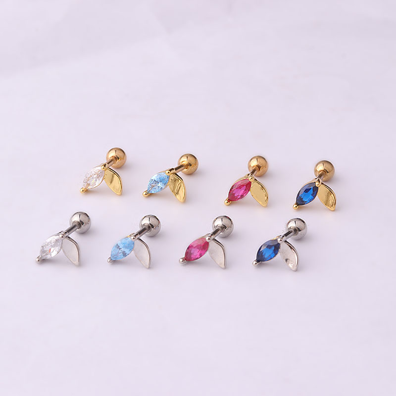 Ear Studs Classification 316L Stainless Steel , Copper Material Leaf Pattern Ear Cartilage Rings & Studs Fashion Leaf 316L Stainless Steel Copper Waterproof Non Tarnish Surgical Steel Zircon