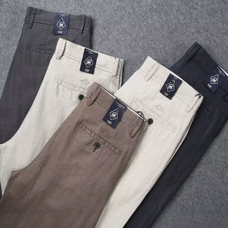 Summer Thin Pure Linen Casual Pants for Men, Comfortable, Breathable, Sweat-Absorbent, Non-Irritating, Straight-Leg, Loose-Fitting Linen Long Pants