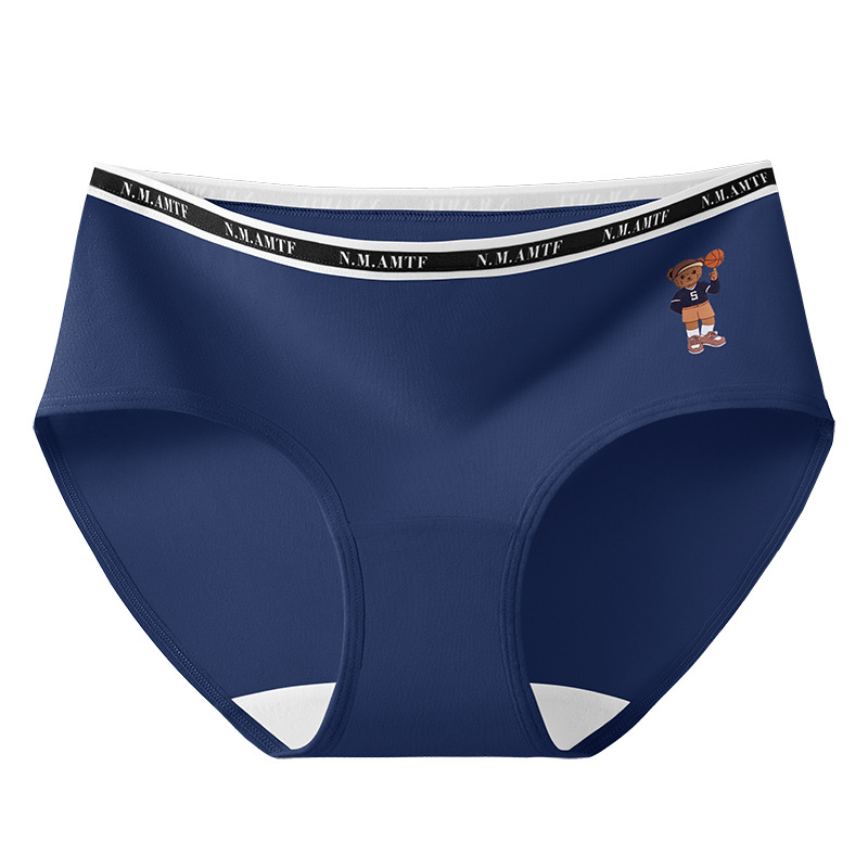 Bragas de algodón de oso para mujer, entrepierna antibacteriana para mujer, nuevo estilo americano retro para niña, pantalones cortos, ropa interior azul para mujer