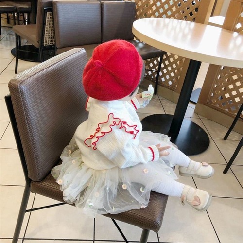 Beret children's style hat spring and autumn Korean version male and female baby candy color knitted hat cute wool painter hat