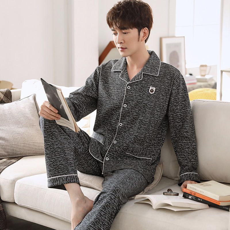 Pijama de algodón 100% de los hombres de manga larga de primavera y otoño más tamaño de otoño e invierno más el tamaño de los hombres gordos homewear traje