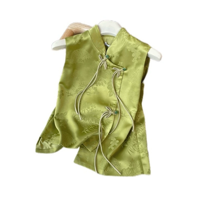 Новый китайский стиль, повседневный универсальный жаккардовый жилет в национальном стиле для женщин, весна-лето 2025, новый французский ретро топ без рукавов