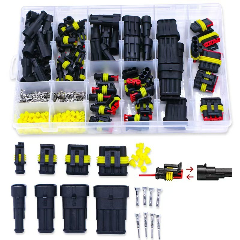 708pcs盒装汽车连接器套件公母对插端子线束插头1/6孔防水绝缘