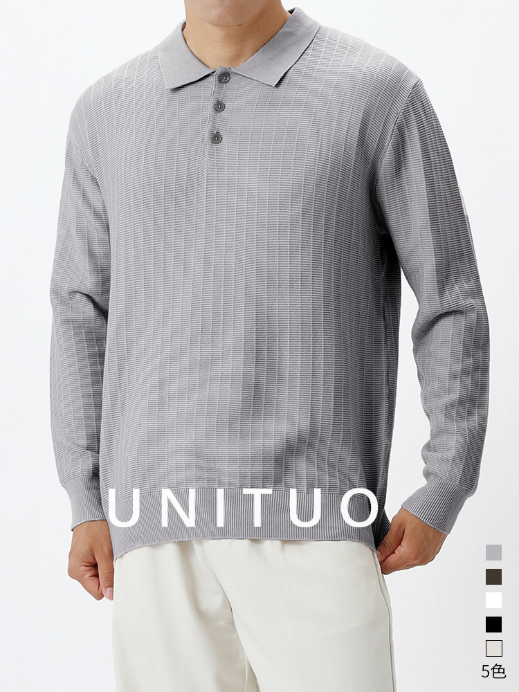 Lujo ligero viejo estilo de ropa de hombre botón de cuadrilátero jersey de punto de hombre alto sentido de negocios con solapa de manga larga polo