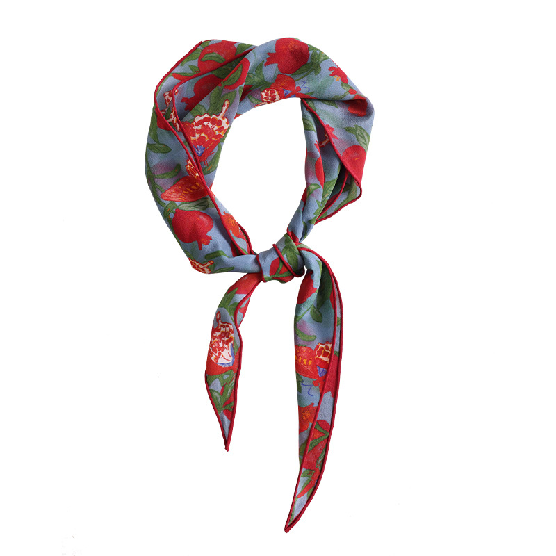 Butterfly Pomegranate' 100% Mulberry Silk Triangle Scarf, Silk Crepe Hemmed Diamond Scarf For Women, Luxury Style - Thumbnail 5