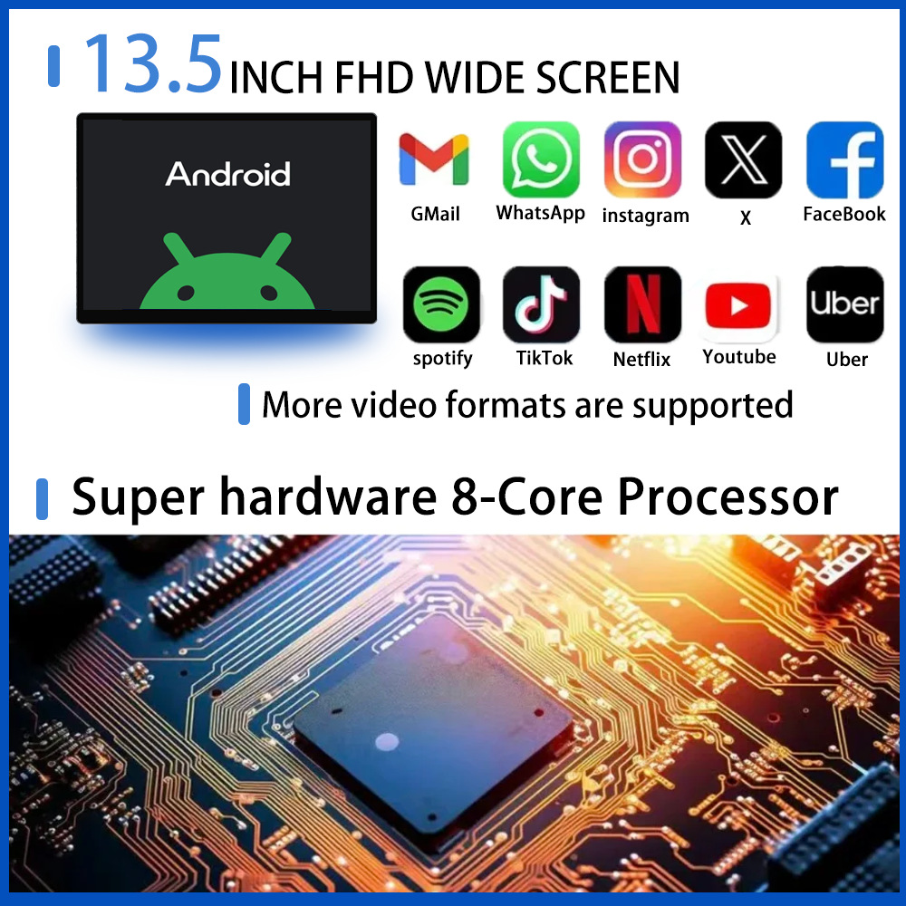Direct Sales 13.5inch External Android Display Screen Fully Integrated Advertising Machine 13.5inch Headrest Android Mp5 Display Screen