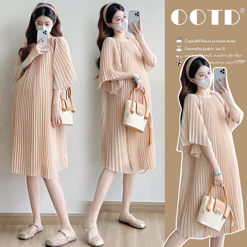 Maternity Wear 2025 Summer New Fashionable Pregnancy Skirt Western Style Loose Chiffon Long Skirt Maternity Dress