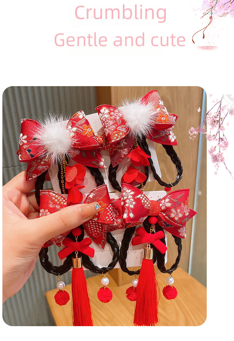 Neue Jahr Chinesischen stil baby perücke geflecht kinder antike haarnadel bogen haar zubehör Chinesische kleidung kopfschmuck großhandel_voghion.com