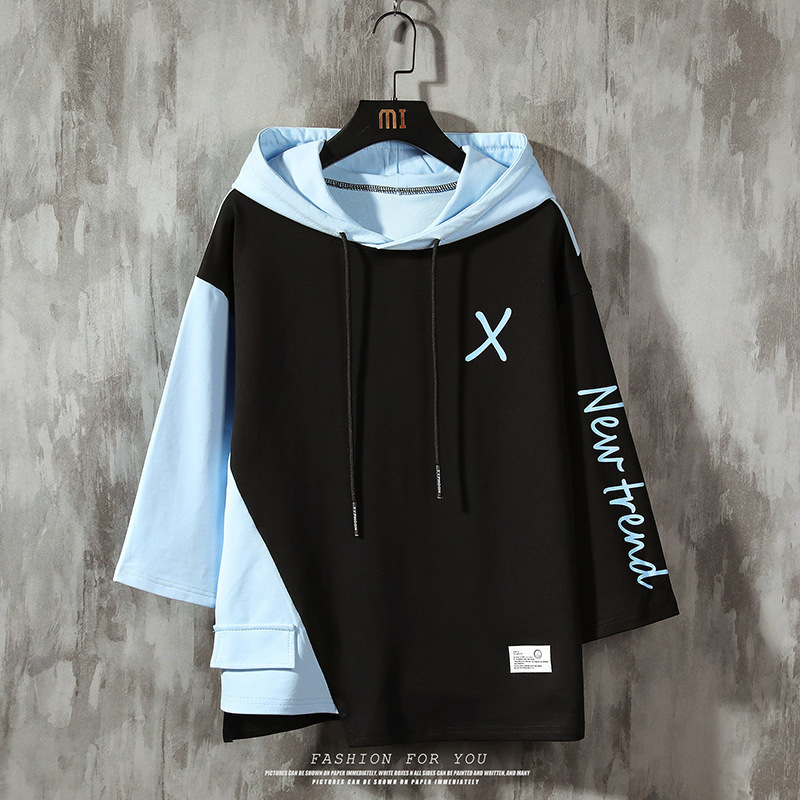 Summer Hooded Three-Quarter Sleeve Sweatshirt Men's Trendy Korean Style Loose Bat Short-Sleeved T-Shirt Men's Ins Large Size 7 Five-Quarter Sleeves Summer Hooded Three-Quarter Sleeve Sweatshirt Men's Trendy Korean Style Loose Bat Short-Sleeved T-Shirt Men's Ins Large Size 7 Five-Quarter Sleeves
