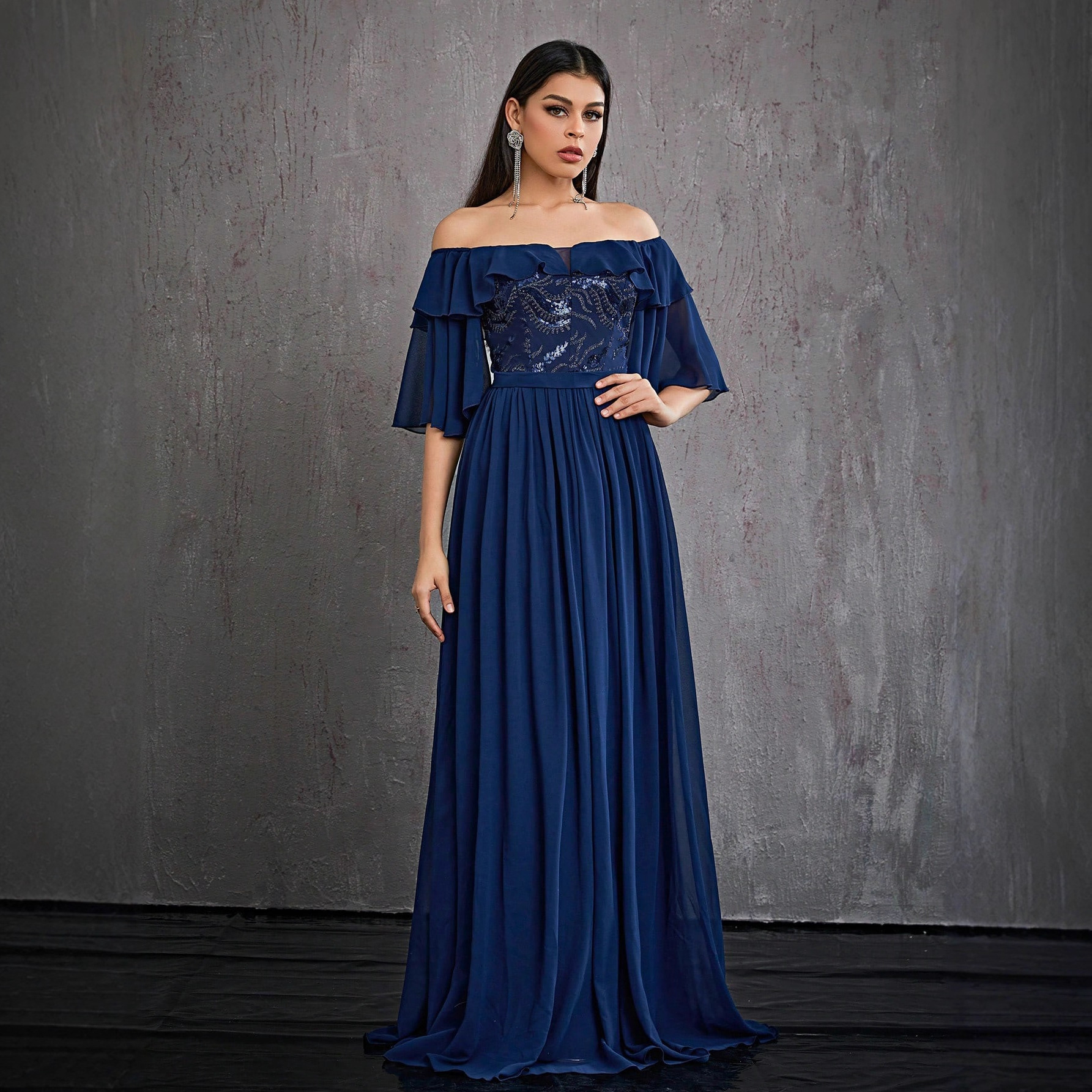Aliexpress Cross-Border Off-Shoulder Evening Dress 2026 New Style Prom Party Adult Dress Drapey Dress Wholesale