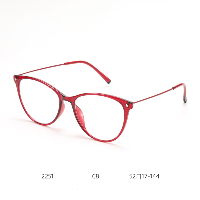 2251レトロ欧米風猫眼超軽量近視眼鏡フレーム潮半円形女性モデルファッションフレームは度数を合わせることができる
