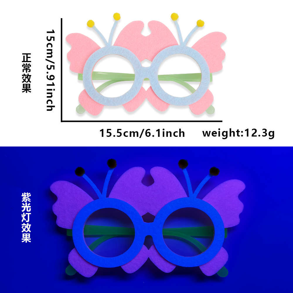 Nuevas decoraciones de fiesta con tema fluorescente, gafas, cumpleaños para niños, ambiente fotográfico, accesorios de vestir, marco de gafas de fieltro