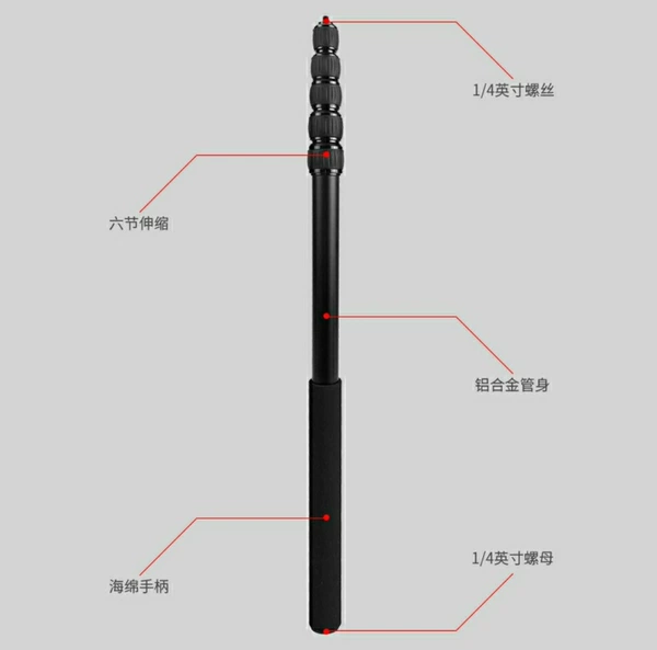 Reinforced aluminum alloy 2-meter single pole 1/4 interface
