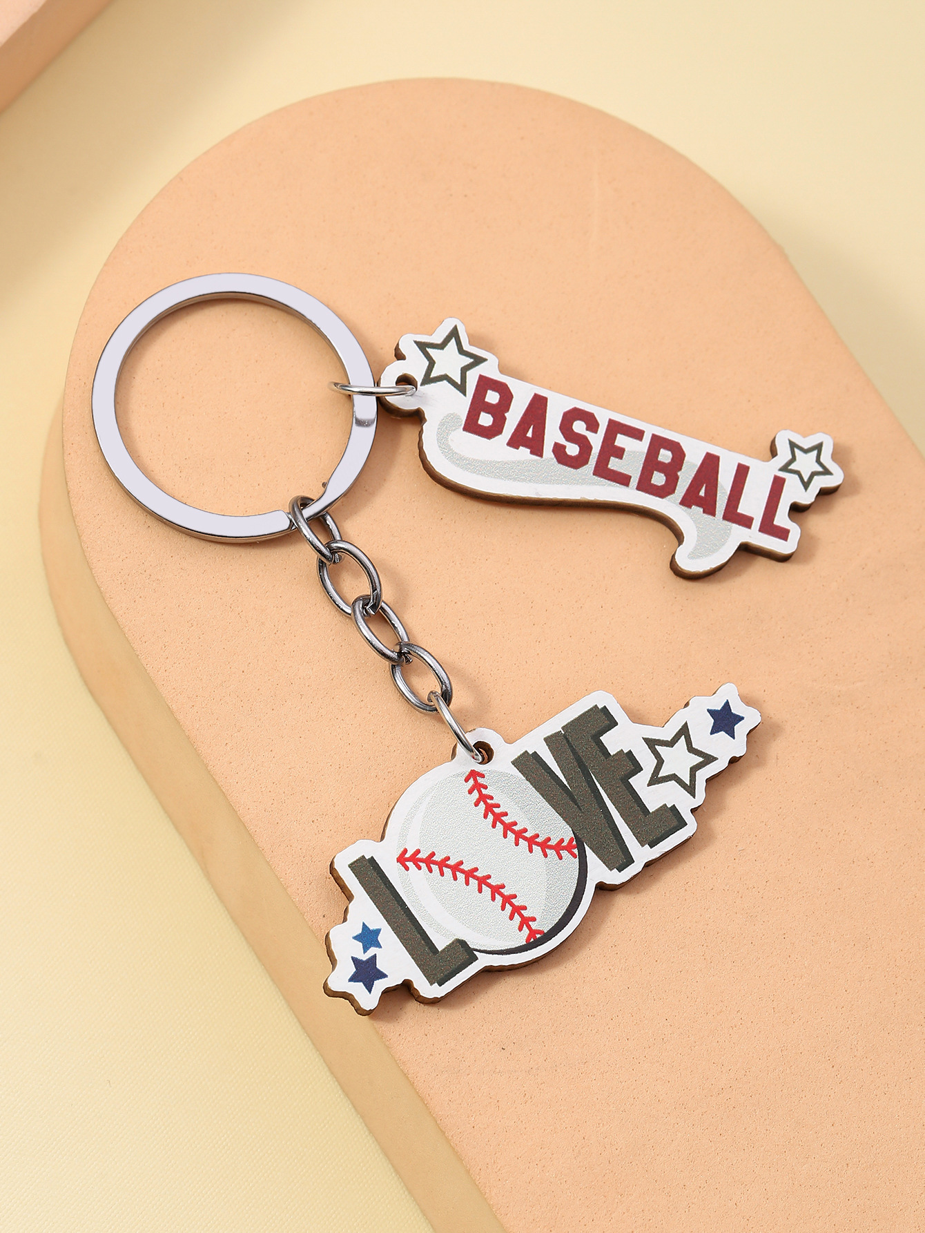 12g Weight Keychain Classification Daily Occasion Wood Material Letter, Ball Pattern Unisex Gender Sports Style Sports Letter Ball Wood Unisex Keychain 9