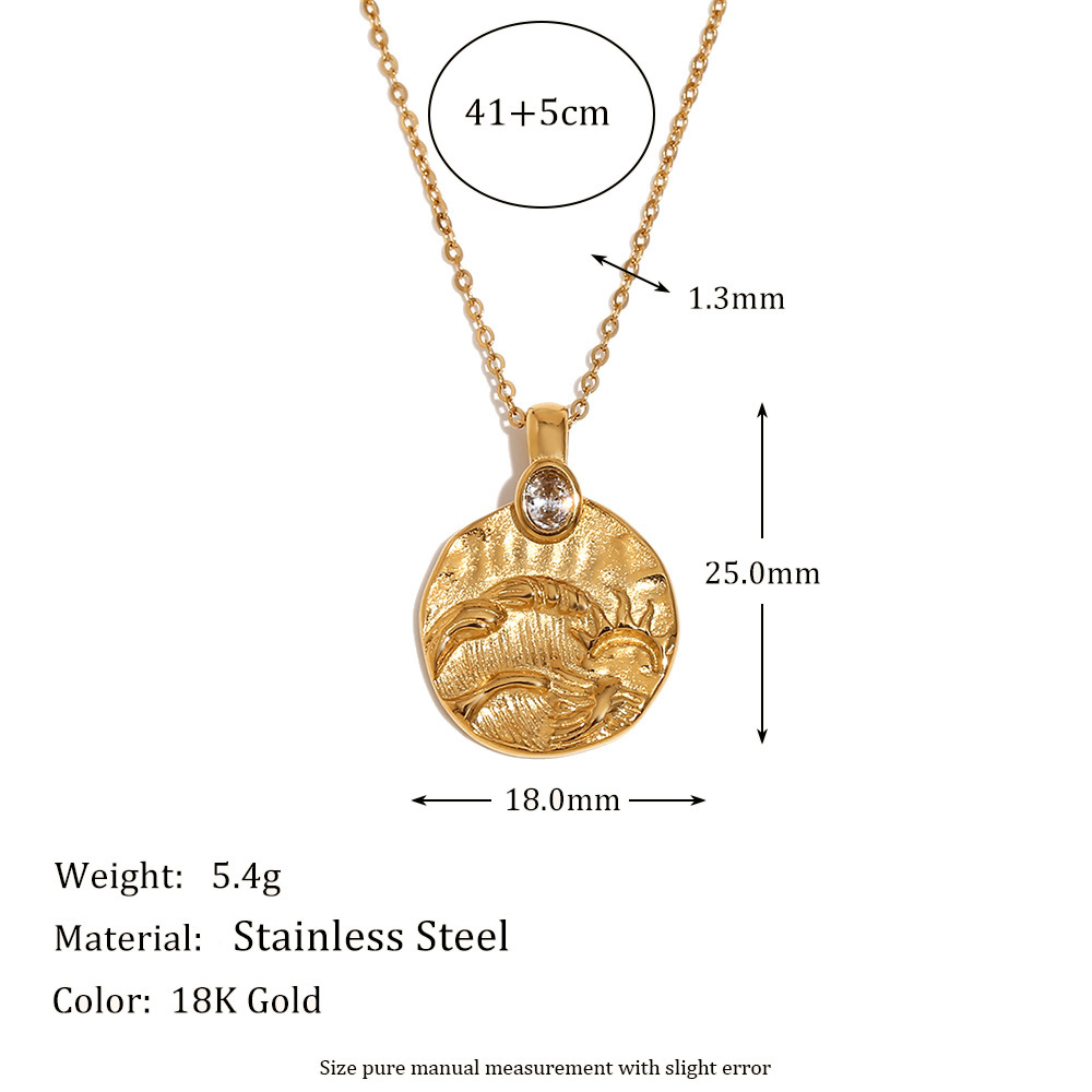 304 Stainless Steel Pendant Material Rhinestones Inlay Material Wholesale Jewelry Retro Sun Moon 304 Stainless Steel Rhinestones 18K Gold Plated Plating Inlay Pendant Necklace Cable Chain