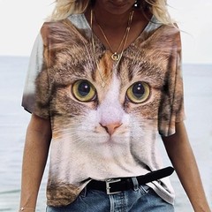 2025外贸3D打印T恤短袖亚马逊eBay休闲运动女士图案上衣欧美风