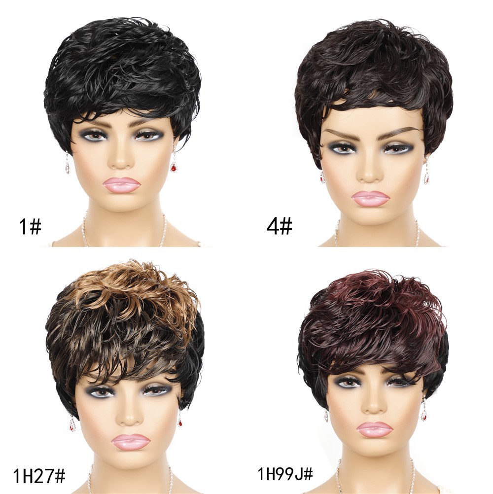 Parrucca sintetica Capelli corti ricci tinti con frangia colorata Fascia corta da donna_voghion.com