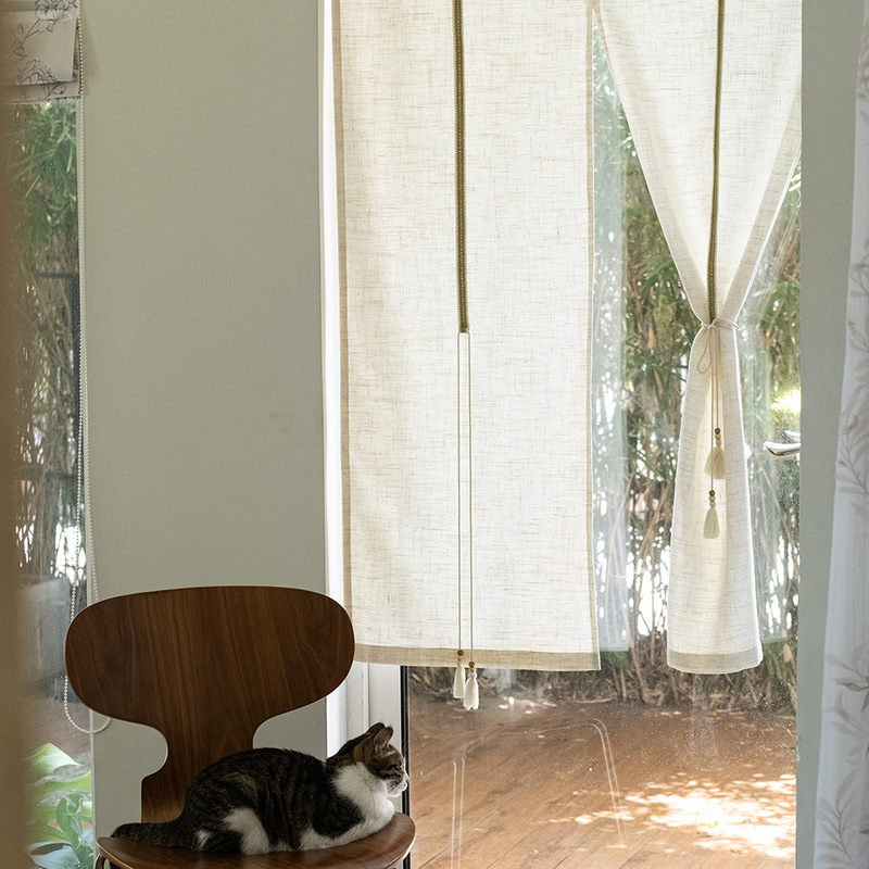Quiet Wind Japanese-style Linen Piecewise Rod Door Curtain Log Natural Partition Curtain Transparent Light-permeable People's Bedroom