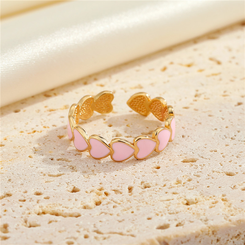 Cross-border New Jewelry Simple Red Pink Love Heart Surround Ring Opening Adjustable Index Finger Ring display picture 3