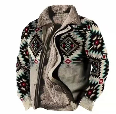 Cross-border en stock bolsillo de costura lateral engrosada casual cremallera suelta Lobo marrón Chaqueta de algodón de manga larga para hombres jóvenes