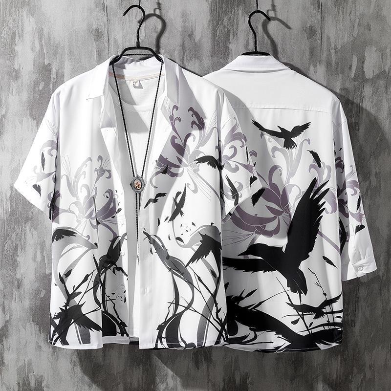 Summer Seven-point Sleeve Shirt Men's Trendy Short-sleeved Loose Antique Mid-sleeved Shirt Coat Men's Large Size Fat Shirt