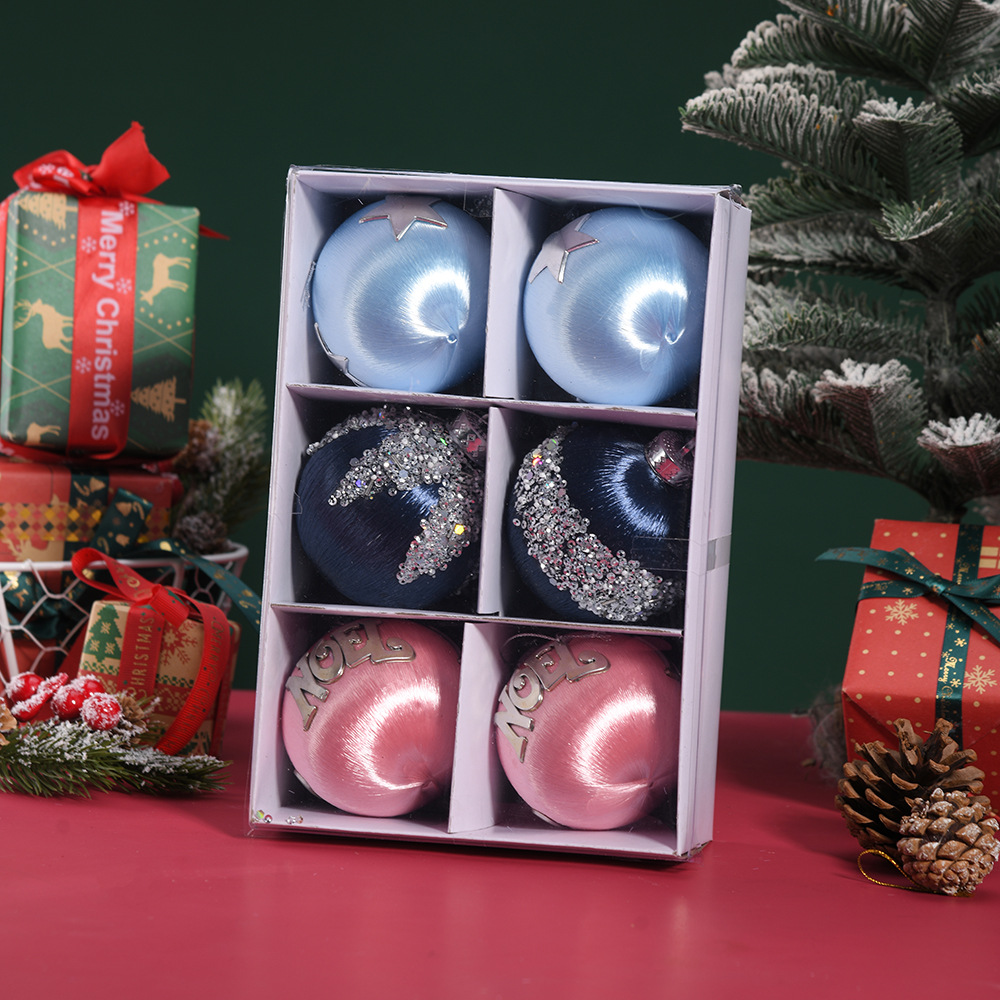Explosiones transfronterizas de Navidad 6 bolas de color en caja de árbol de Navidad colgante creativo diseño de bolas colgantes