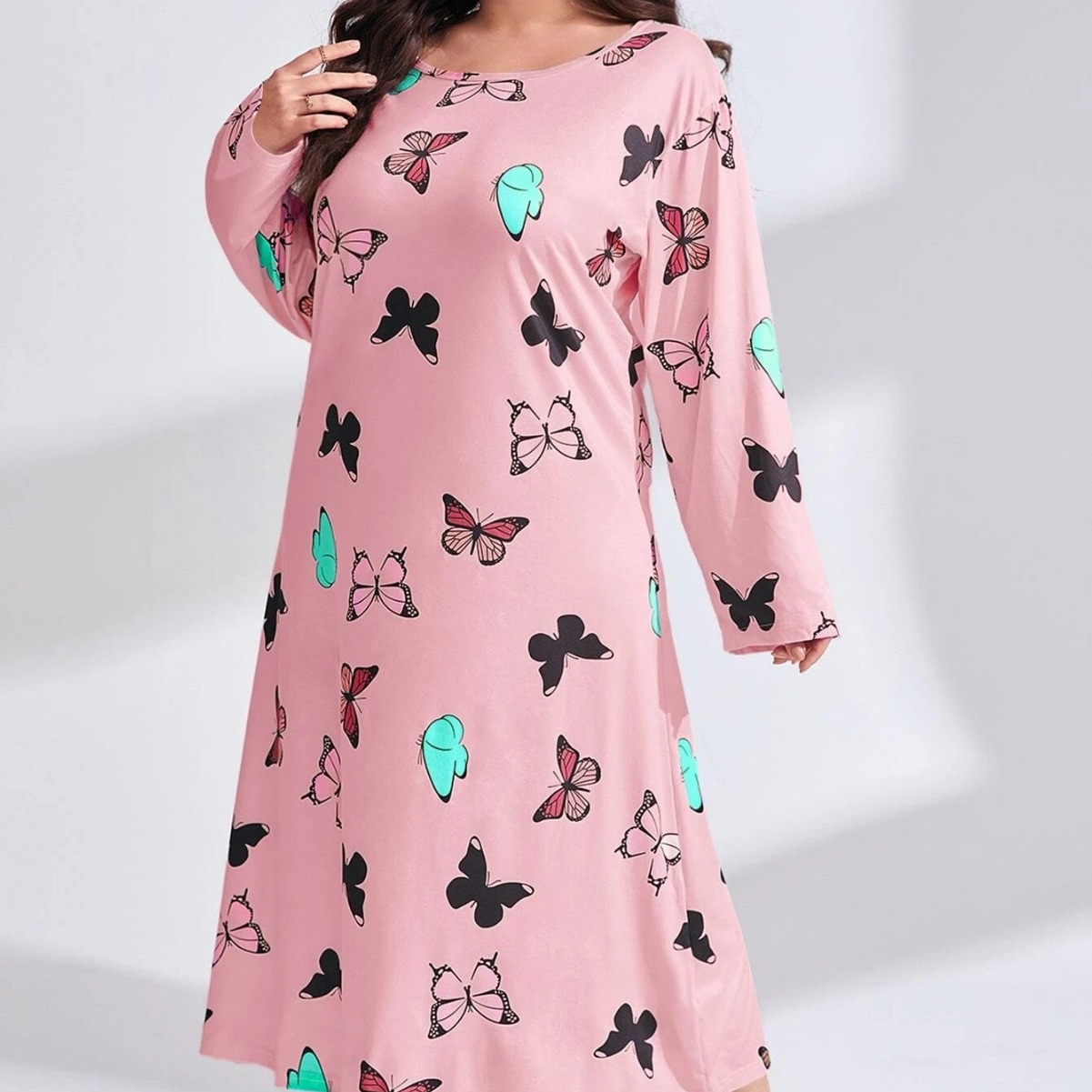 Camisón Largo de Talla Grande con Estampado de Mariposas y Hombros Caídos, Estilo Europeo y Americano 2025, para Mujer, TEMU Amazon
