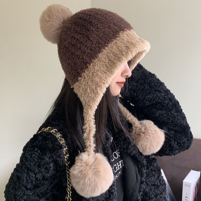 冬季毛线帽子提花雷锋帽子针织护耳民族加厚显脸骑行加绒防寒帽子|undefined